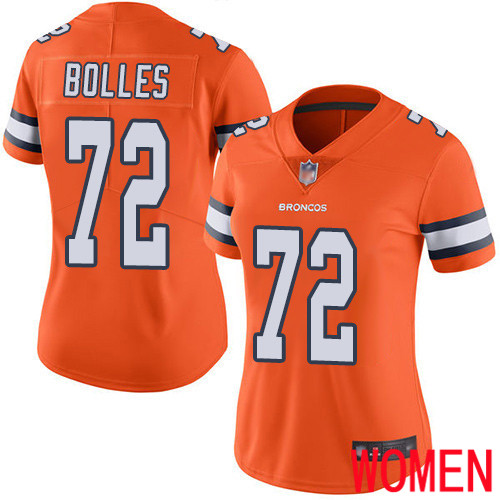 Women Denver Broncos #72 Garett Bolles Limited Orange Rush Vapor Untouchable Football NFL Jersey->women nfl jersey->Women Jersey